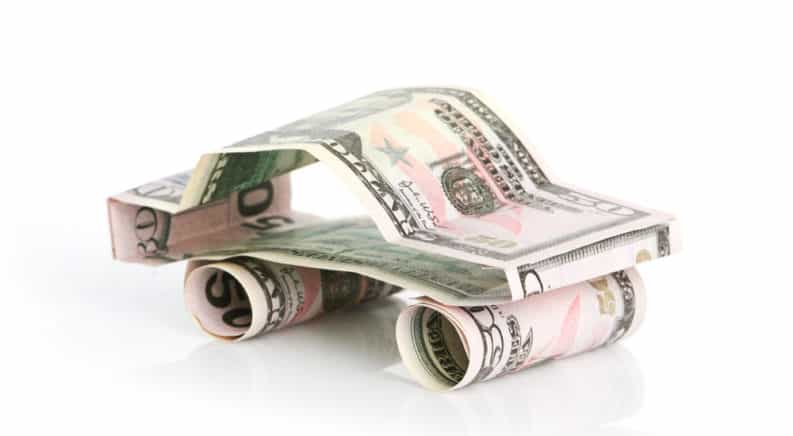 Fifty-dollar bills folded to look like a car