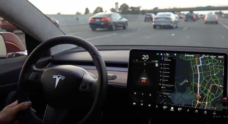New Tesla Model 3 Interior with Navigation on Highway