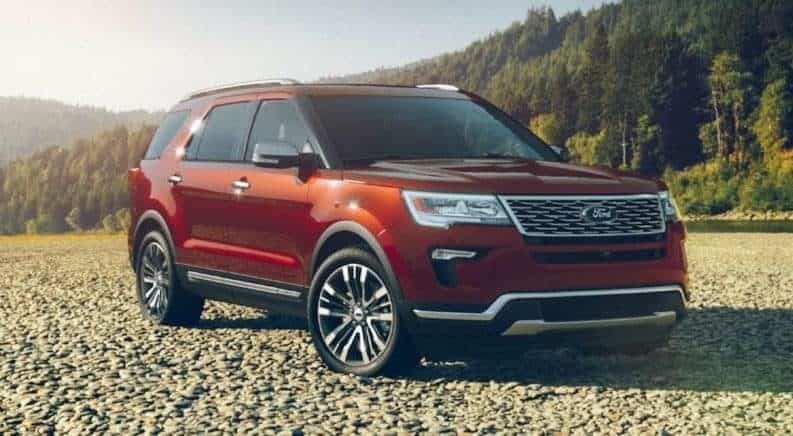 Red 2018 Ford Explorer in Field