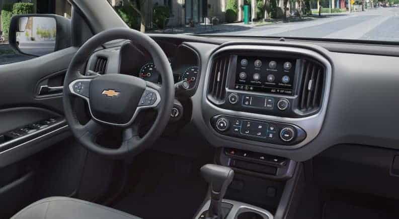 Gray dashboard and infotainment screen in 2019 Chevy Colorado