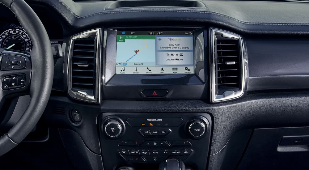 The screen on the dashboard of a 2019 Ford Ranger is shown.