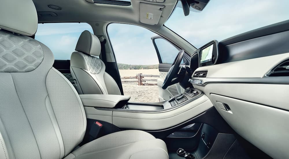 The white interior of the 2020 Hyundai Palisade is shown.