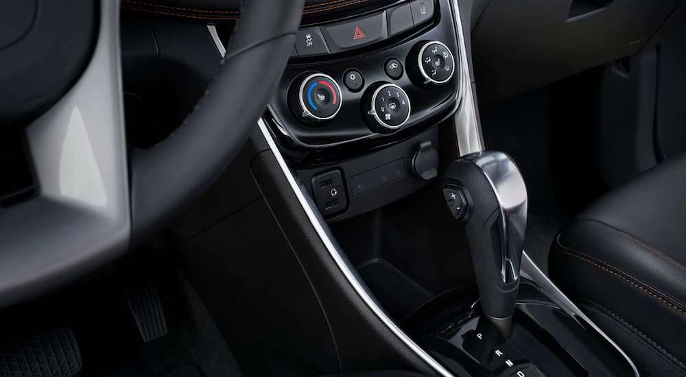 The center console of a 2020 Chevy Trax is shown.