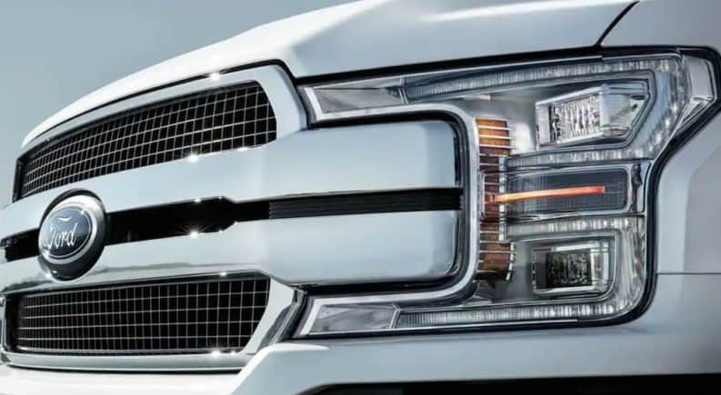 The front chrome grille of a 2019 Ford F-150.