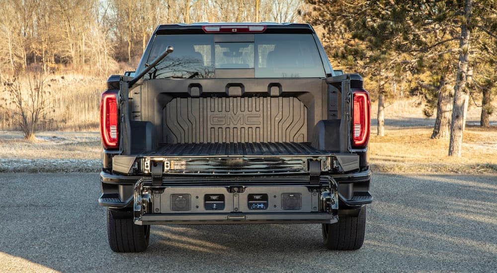 The MultiPro Tailgate is down in the step configuration on a 2019 GMC Sierra 1500.