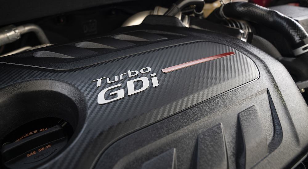 A closeup of a Turbo GDi engine in a Kia Sportage.