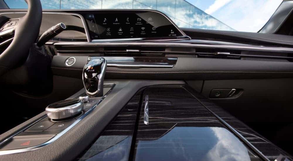 The 38-in OLED display screen in the 2021 Escalade, shown here, is the clear winner of the 2021 Cadillac Escalade vs 2020 Cadillac Escalade comparison.