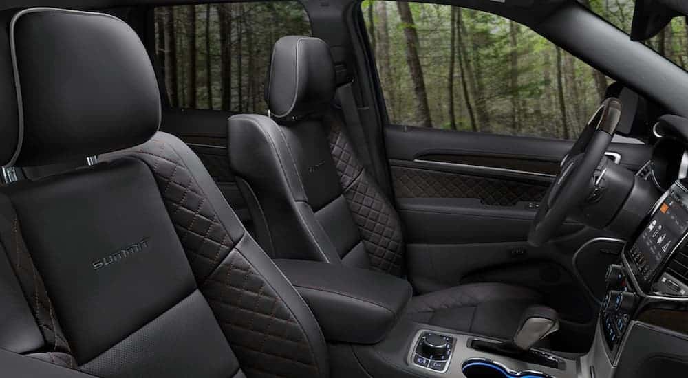 The black interior is shown in a 2020 Jeep Grand Cherokee, which wins when comparing the 2020 Jeep Grand Cherokee vs 2020 Honda Passport.