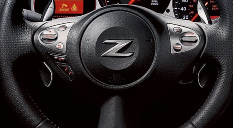 The wheel of a 2020 Nissan 370Z is shown, which may look like the upcoming 2021 Nissan 400Z.