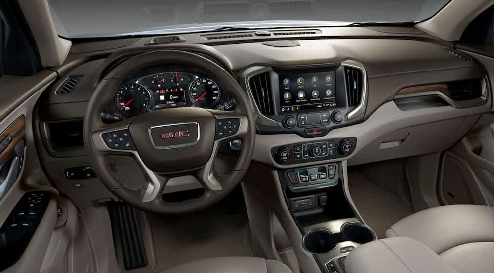 The beige interior of a 2020 GMC Terrain is shown.