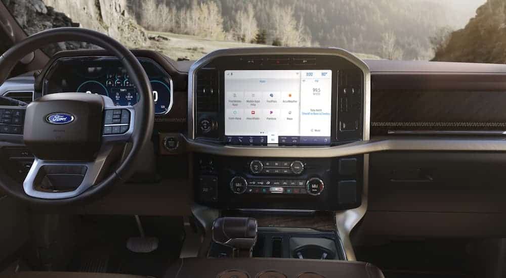 The infotainment screen in a 2021 Ford F-150 is shown.