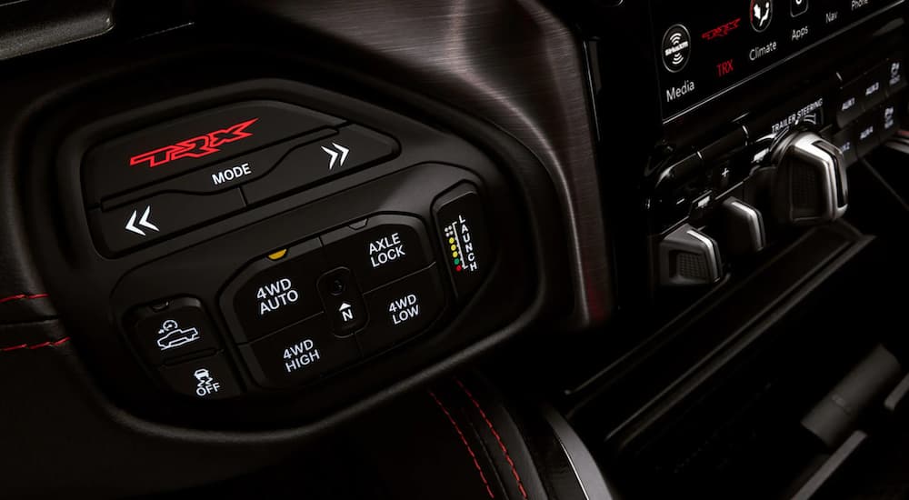 The drive modes feature inside a 2021 Ram 1500 TRX is shown. 