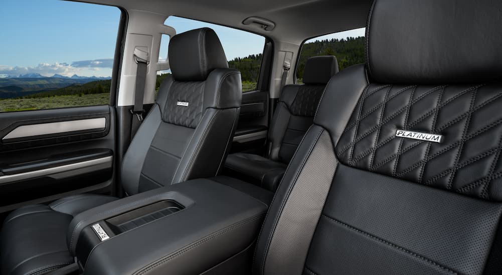 The black interior of a 2021 Toyota Tundra is shown.