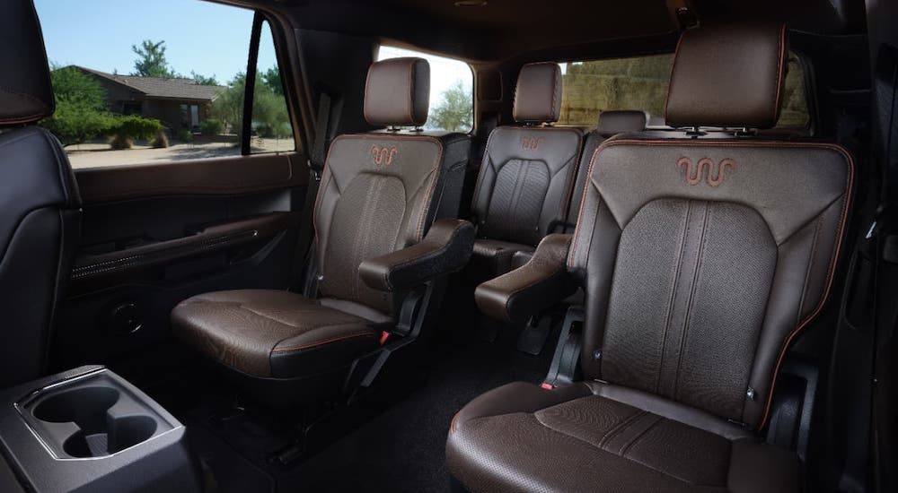 The brown leather seats are shown in a 2021 Ford Expedition King Ranch.
