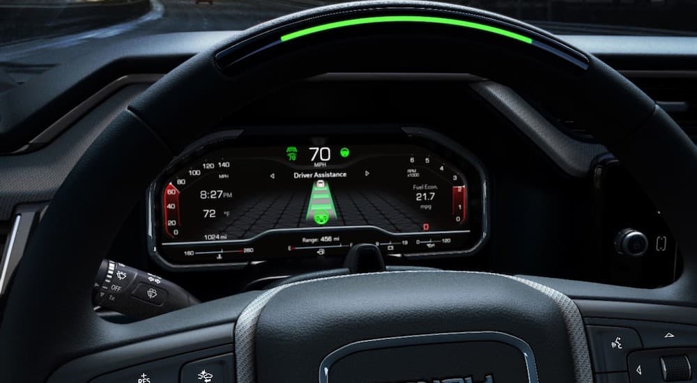 SuperCruise is shown on the dashboard of a 2022 GMC Sierra Denali.