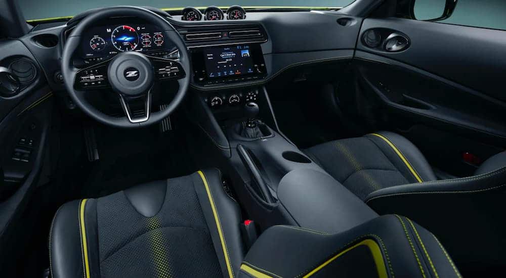 The black and yellow interior is shown in a 2021 Nissan Proto Z.