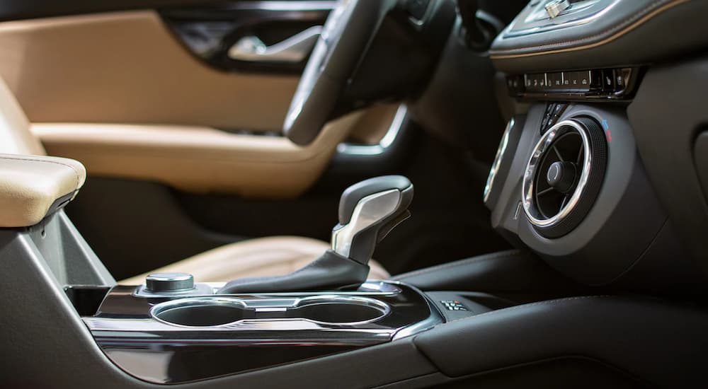 The interior of a 2021 Chevy Blazer shows the center console.