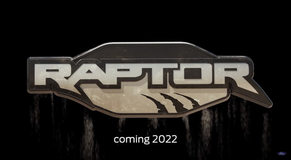 A logo preview for the 2022 Ford Bronco Raptor is shown on a black background.