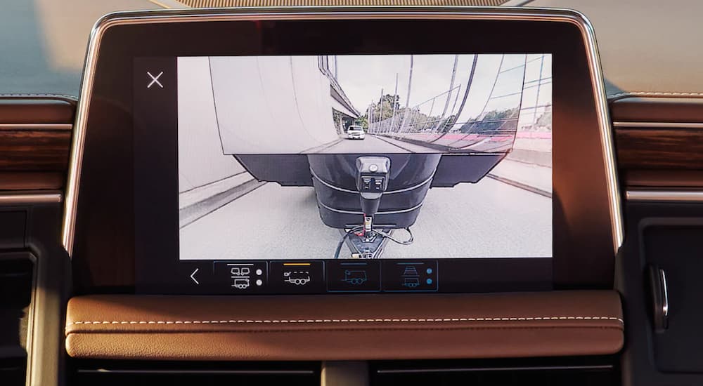 The infotainment screen in a 2022 Chevy Suburban shows the rear view camera.