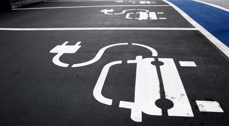 An electric car charging station is shown.