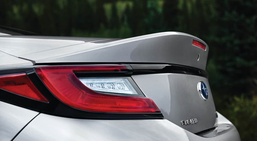 A close up of the trunk of a silver 2022 Subaru BRZ is shown.