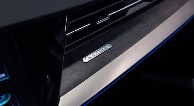 The quattro badge is shown in a 2022 Audi A3 Premium.