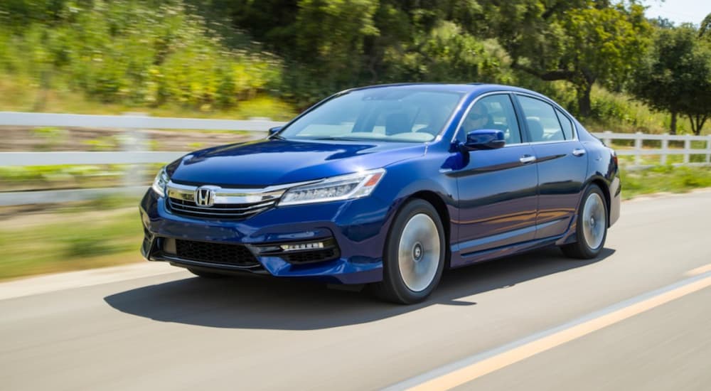 A blue 2017 Honda Accord is shown after viewing Honda Accords for sale.