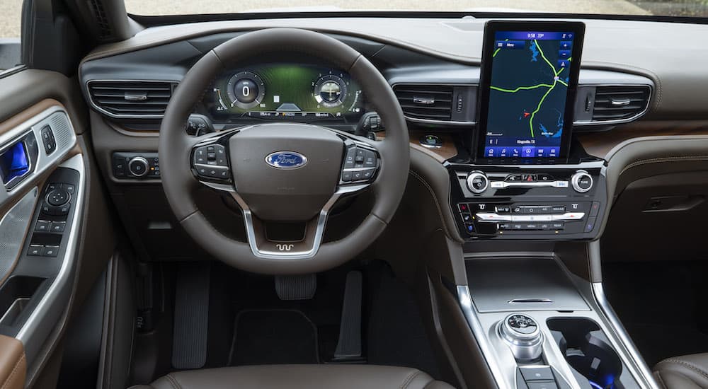 The dash of a 2022 Ford Explorer King Ranch is shown.