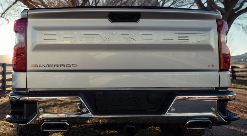 A silver 2022 Chevy Silverado 1500 LT is shown from the rear.