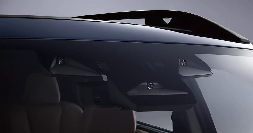 A close up shows the EyeSight camera in a 2023 Subaru Ascent. 