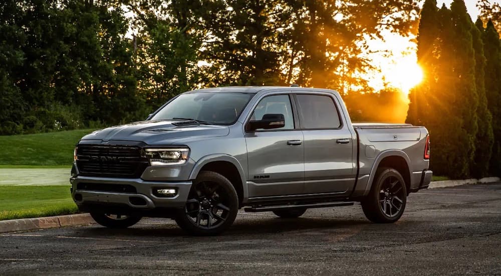 A grey 2022 Ram 1500 is shown from the side.