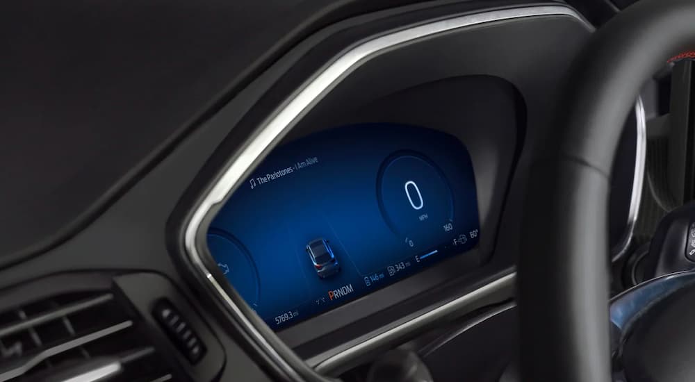 A close up shows the gauge cluster in a 2023 Ford Escape.