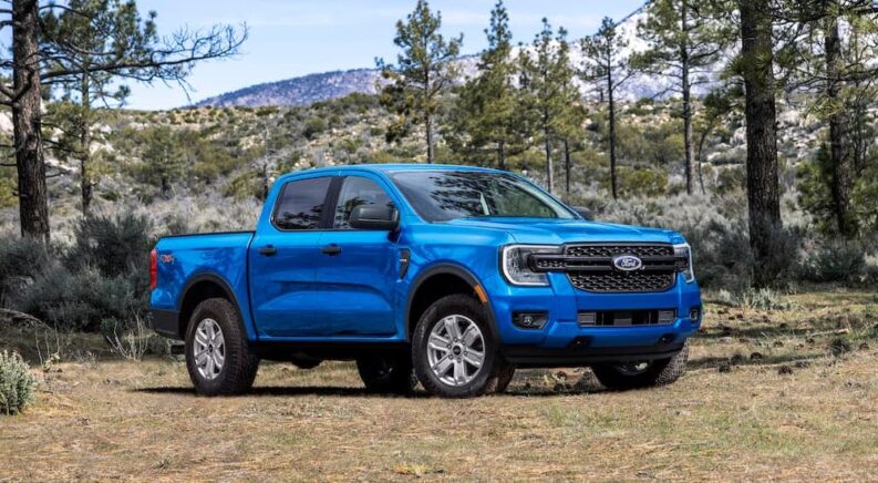 A blue 2024 Ford Ranger XL is shown from the front at an angle.