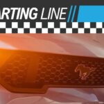 A close up shows the grille on a 2025 Ford Mustang GTD under a StartingLine banner.