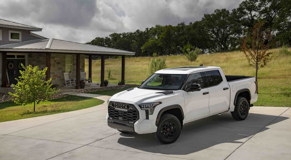 A white 2023 Toyota Tundra TRD Pro is shown parked.