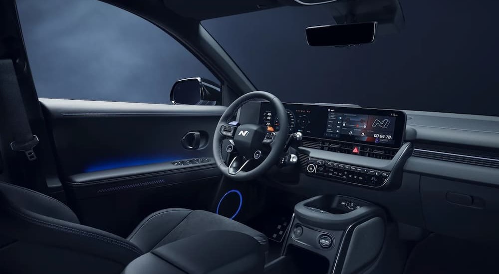 The black interior and dash of a 2024 Hyundai IONIQ 5 N is shown.