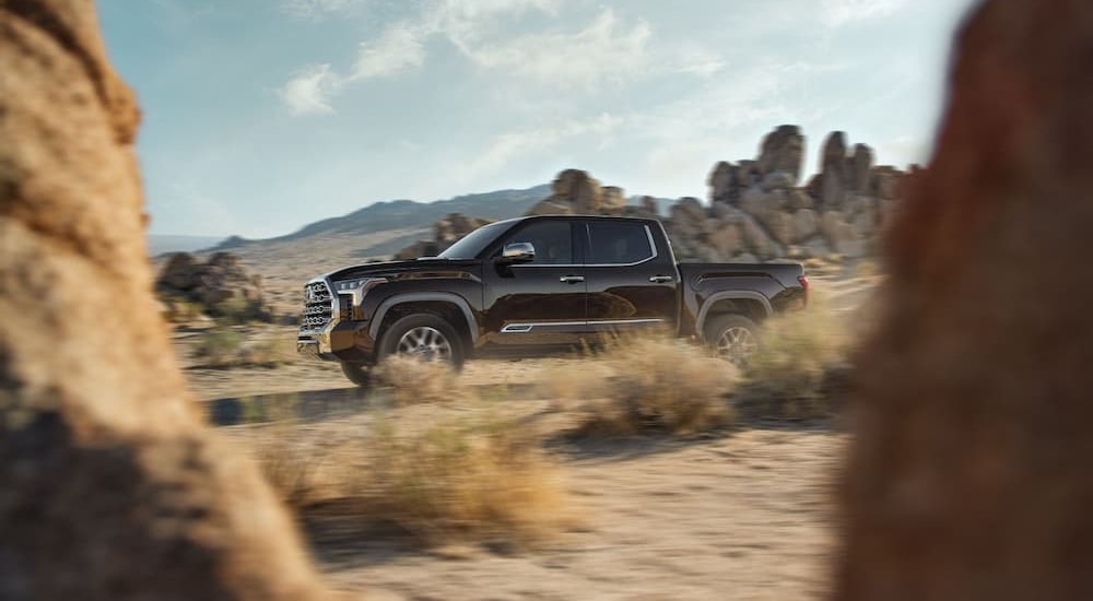 A brown 2024 Toyota Tundra 1794 Limited Edition is shown driving off-road.