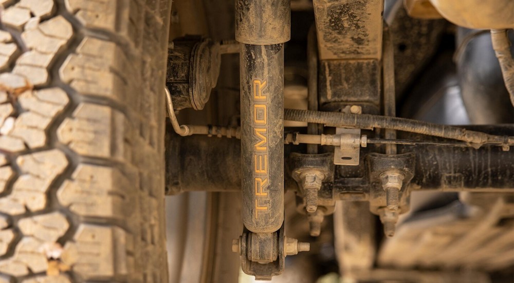 A rear shock of a 2024 Ford F-150 Tremor is shown.