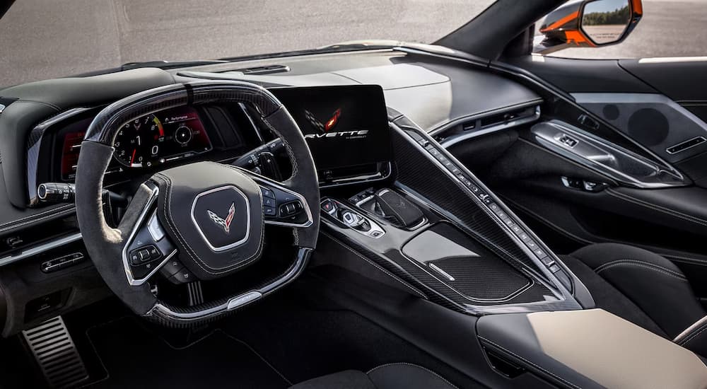 The interior of a 2024 Chevy Corvette Z06 for sale at a Chevy dealer.