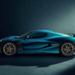 A blue 2024 Rimac Nevera is shown parked.