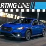 A Starting Line banner is shown over a blue 2025 Subaru WRX tS.
