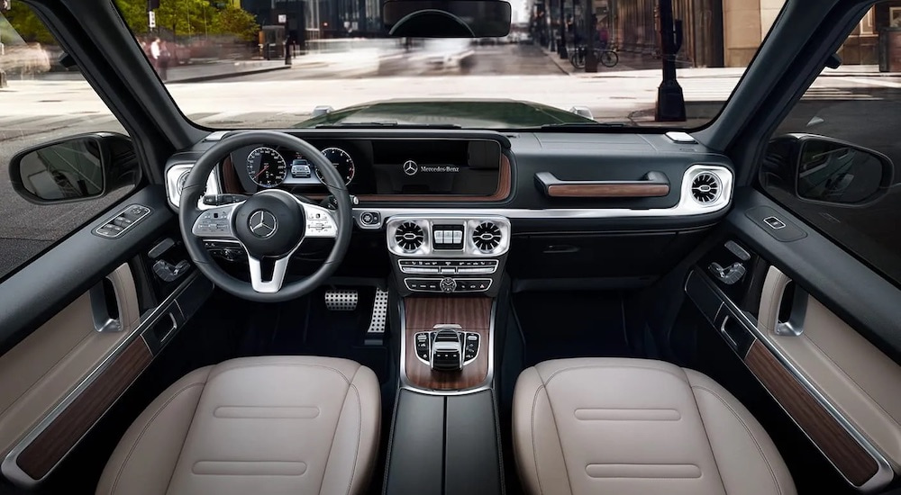 The interior of a 2024 Mercedes-Benz G Class is shown from above the center console.