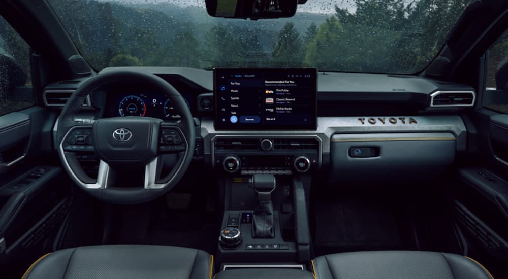 The black and a silver dashboard and interior of a 2025 Toyota 4Runner.