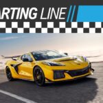 A yellow 2025 Chevy Corvette ZR1 is shown under a Starting Line banner.