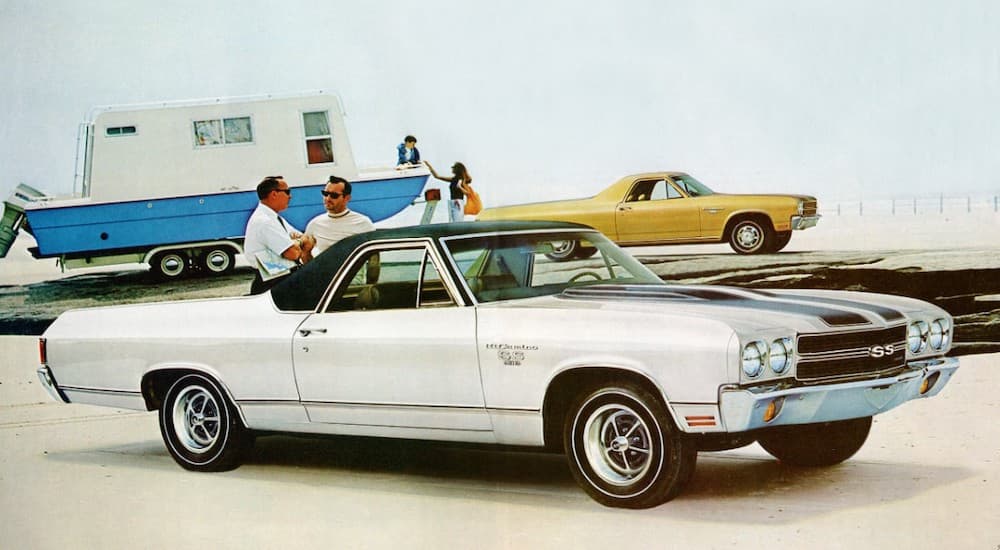 A white 1970 El Camino SS, one of many used cars for sale.