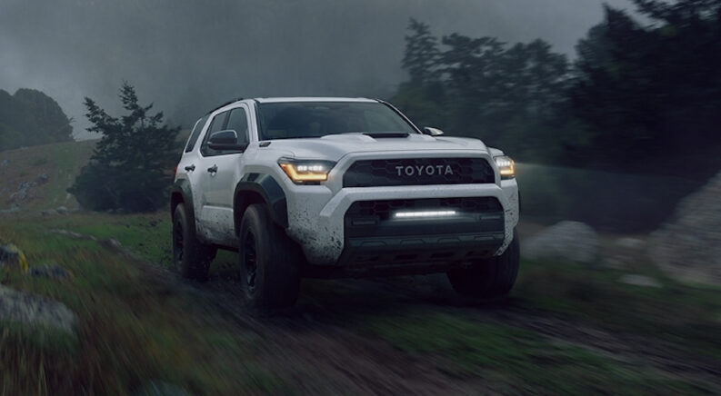 A white 2025 Toyota 4Runner for sale is shown from the front at an angle.