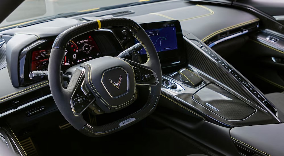 The gray interior and dash are shown in a 2025 Chevy Corvette ZR1.