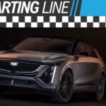 The Starting Line banner is shown above a gray 2026 Cadillac LYRIQ-V.