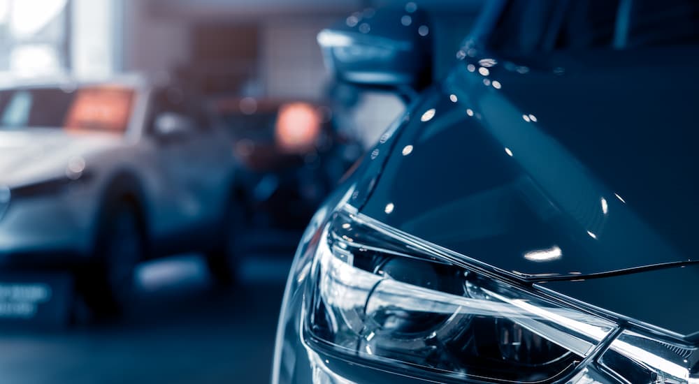 Close-Up of a black car headlight
