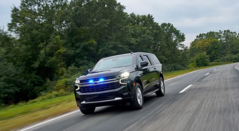 Black GM Suburban Shield driving on highway